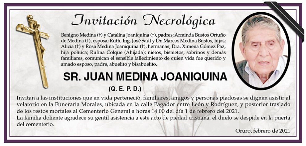 Invitación Necrológica: Juan Medina Joaniquina