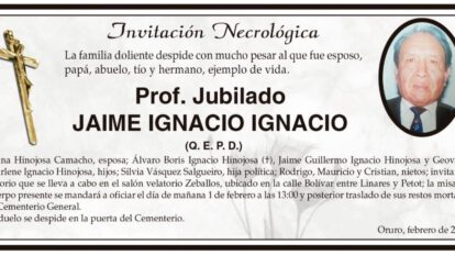 Invitación Necrológica: Jaime Ignacio Ignacio (Q. E. P. D.)