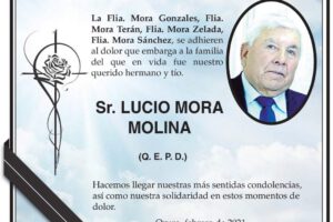 Condolencias por Lucio Mora Molina