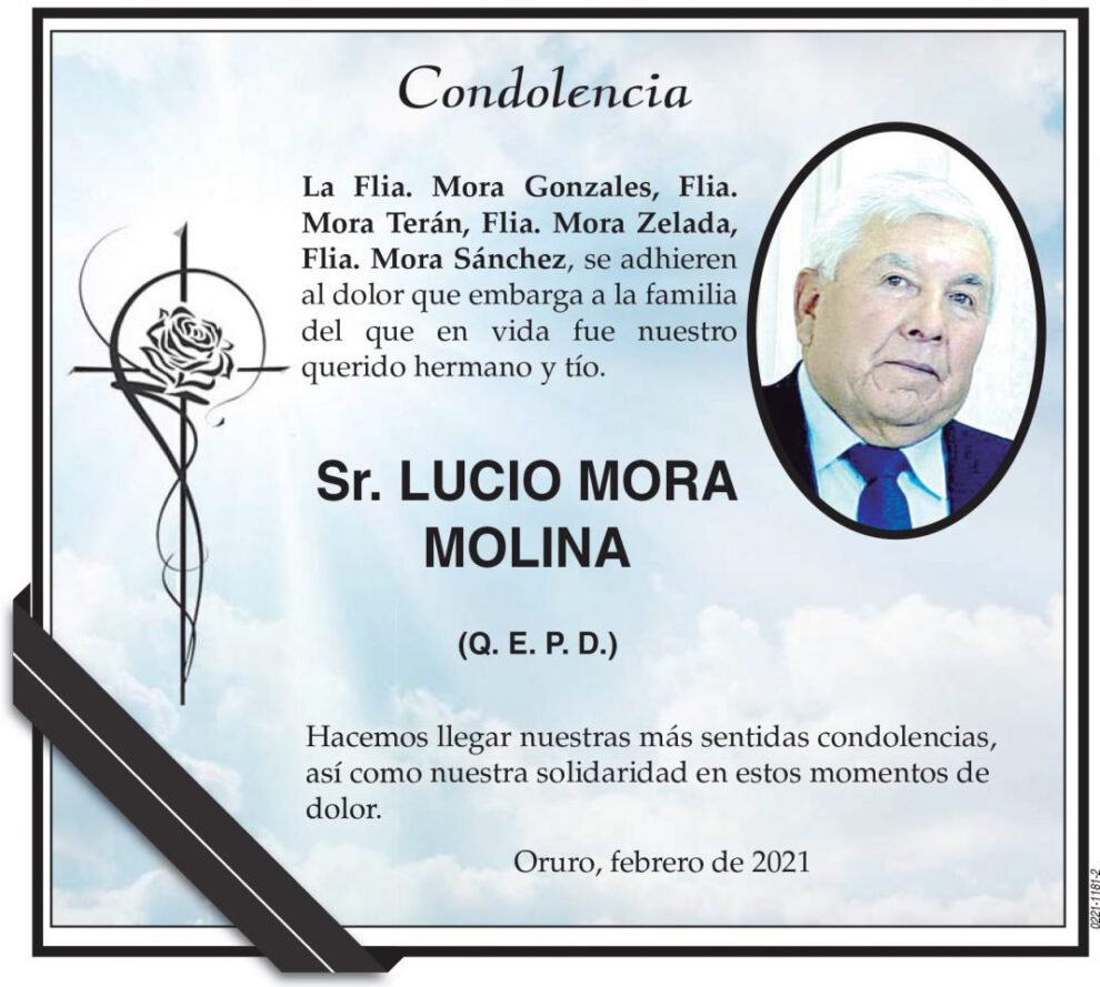 Condolencias por Lucio Mora Molina