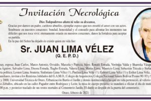 Invitación Necrológica para Juan Lima Vélez