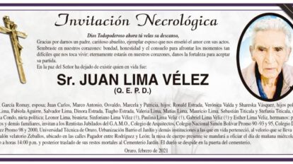 Invitación Necrológica para Juan Lima Vélez
