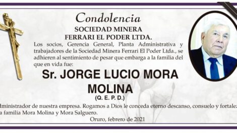 Condolencia por Jorge Lucio Mora Molina