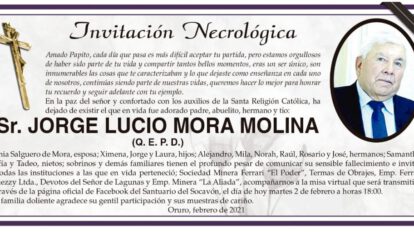 Invitación Necrológica JORGE LUCIO MORA MOLINA