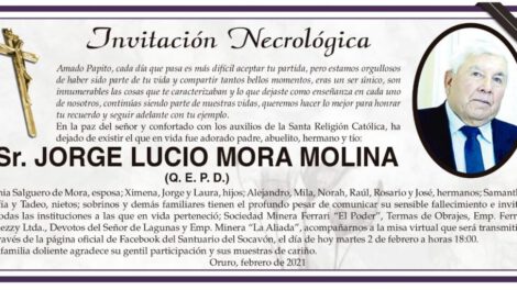 Invitación Necrológica JORGE LUCIO MORA MOLINA