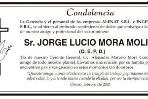 Condolencia por JORGE LUCIO MORA MOLINA