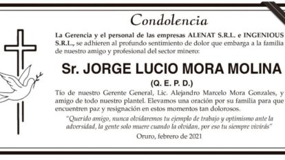 Condolencia por JORGE LUCIO MORA MOLINA