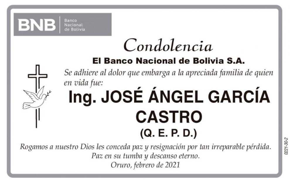 Condolencia por José Ángel García Castro