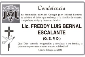Condolencia por Freddy Luis Bernal Escalante