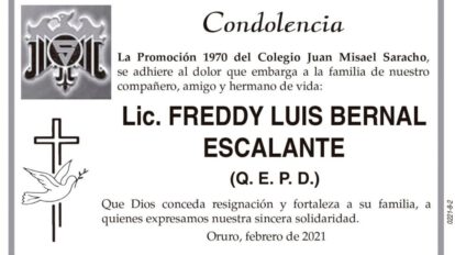 Condolencia por Freddy Luis Bernal Escalante
