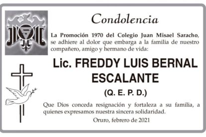 Condolencia por Freddy Luis Bernal Escalante