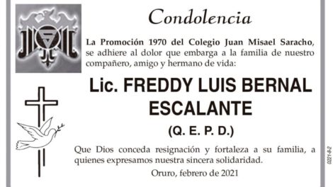 Condolencia por Freddy Luis Bernal Escalante