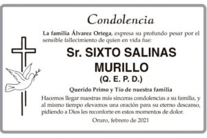 Condolencia por el fallecimiento de Sixto Salinas Murillo
