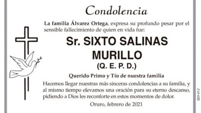 Condolencia por el fallecimiento de Sixto Salinas Murillo