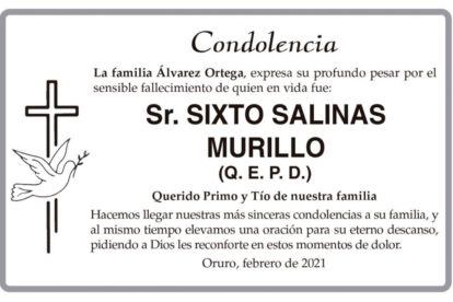 Condolencia por el fallecimiento de Sixto Salinas Murillo