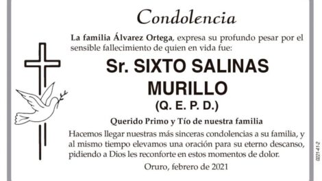 Condolencia por el fallecimiento de Sixto Salinas Murillo