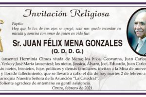 Invitación Religiosa para Juan Félix Mena Gonzales