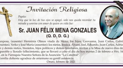 Invitación Religiosa para Juan Félix Mena Gonzales