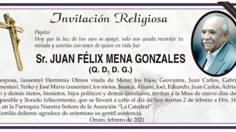 Invitación Religiosa para Juan Félix Mena Gonzales