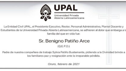 Condolencia por la pérdida de Benigno Patiño Arce