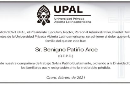 Condolencia por la pérdida de Benigno Patiño Arce