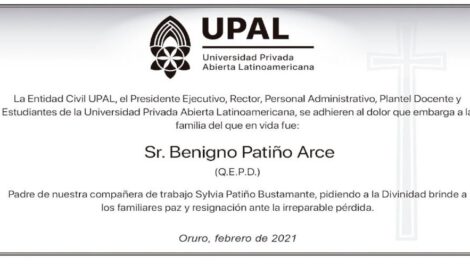 Condolencia por la pérdida de Benigno Patiño Arce