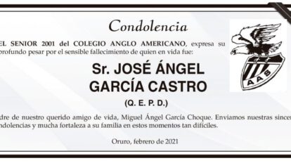 Condolencia por el fallecimiento de José Ángel García Castro