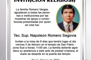 Invitación religiosa para Napoleón Romero Segovia