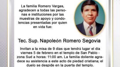 Invitación religiosa para Napoleón Romero Segovia