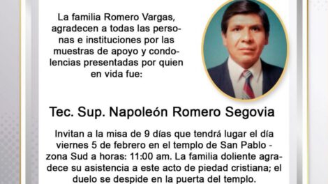 Invitación religiosa para Napoleón Romero Segovia