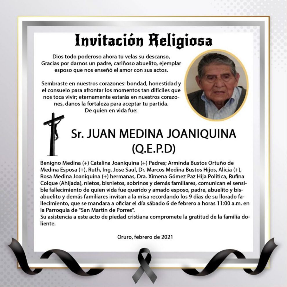 Invitación Religiosa: Juan Medina Joaniquina (Q.E.P.D)
