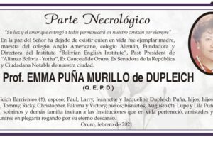 Prof. EMMA PUÑA MURILLO, parte necrológico