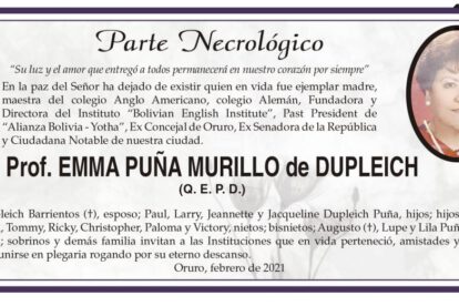 Prof. EMMA PUÑA MURILLO, parte necrológico
