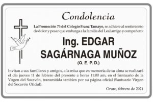 Condolencia por Ing. Edgar Sagárnaga Muñoz