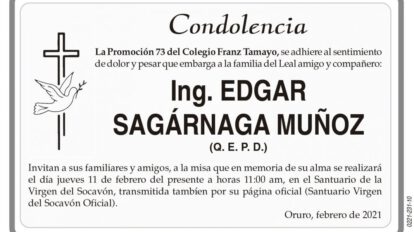Condolencia por Ing. Edgar Sagárnaga Muñoz