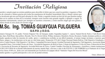 M.Sc. Ing. Tomás Guaygua Fulguera Q.E.P.D. obituario