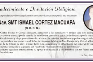 Agradecimiento por Sof. Nav. SMT ISMAEL CORTEZ MACUAPA