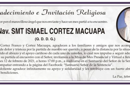 Agradecimiento por Sof. Nav. SMT ISMAEL CORTEZ MACUAPA