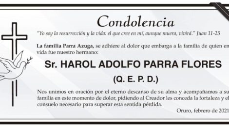 Condolencia por Harol Adolfo Parra Flores
