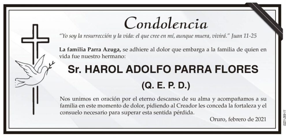 Condolencia por Harol Adolfo Parra Flores
