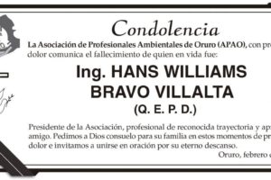 Condolencia por Hans Williams Bravo Villalta