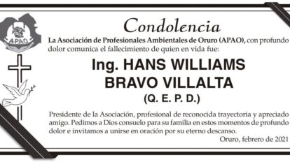 Condolencia por Hans Williams Bravo Villalta