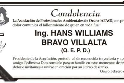 Condolencia por Hans Williams Bravo Villalta
