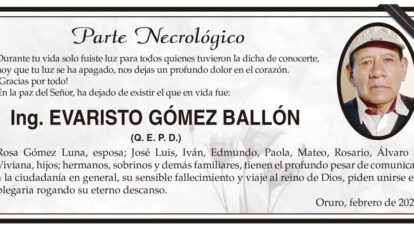 Necrológico de Ing. Evaristo Gómez Ballón