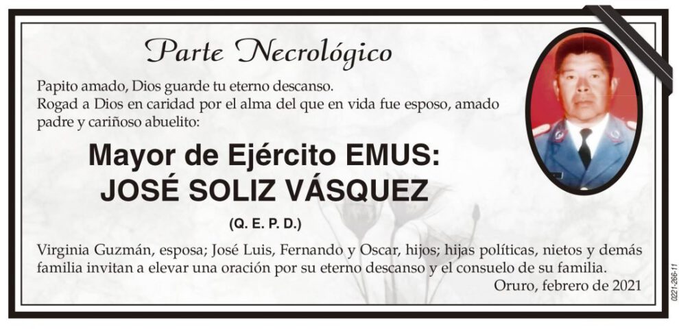 Necrológico de José Soliz Vásquez