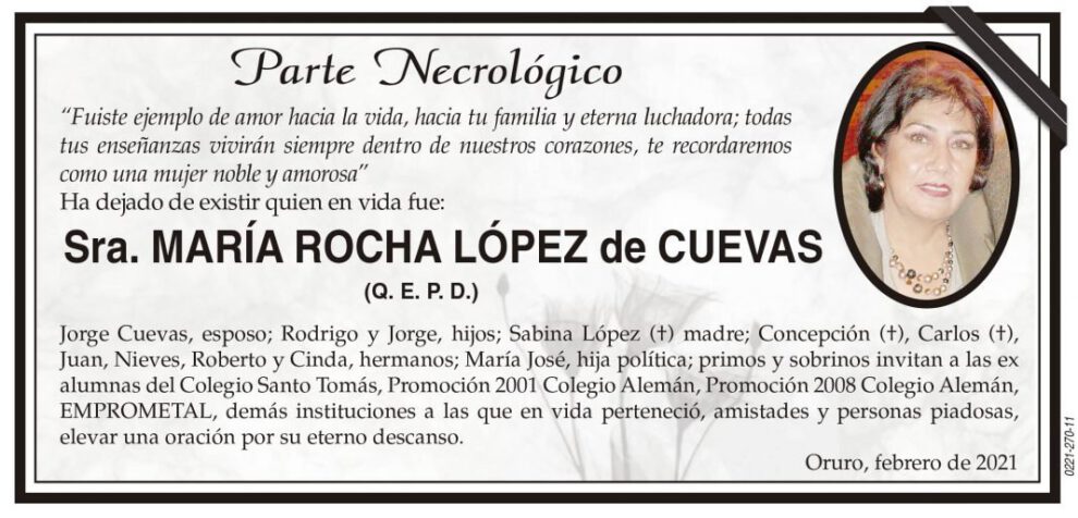 Necrológico de María Rocha López de Cuevas