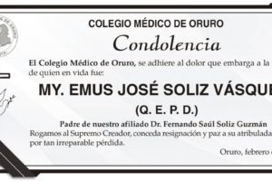 Condolencia por la pérdida de José Soliz Vásquez