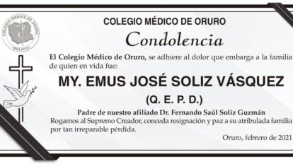 Condolencia por la pérdida de José Soliz Vásquez