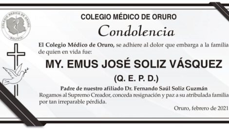 Condolencia por la pérdida de José Soliz Vásquez
