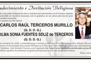 Agradecimiento e Invitación Religiosa por Carlos Raúl Terceros Murillo y Rilma Sonia Fuentes Soliz
